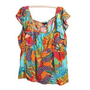 Rachel Zoe Floral Blouse Womens 2X Boho Tropical Flutter Sleeve Spring Casual